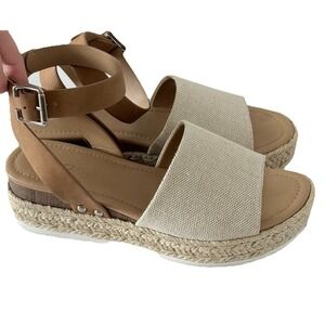 Soda Topic Beige/Canvas Tan Espadrilles Ankle Strap Wedge  Sandals Size‎ 8 1/2